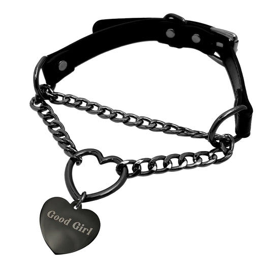 paloli Leather Slip Chain Choker – Adjustable PU Vegan Collar With Heart Ring & Cuban Chain, Letter Heart Pendant Necklace for Women