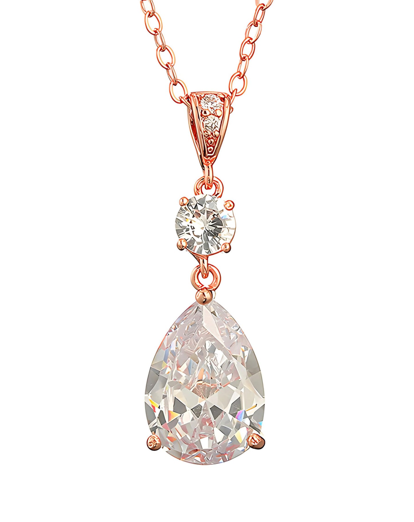 Deerllia Teardrop Necklace Cubic Zirconia Drop Wedding Bridal Pendant Necklace for Women, Rose Gold Plated Copper Brass Micro Inlay CZ Plain Simple Fine Jewelry Gifts Mother's Day Valentines