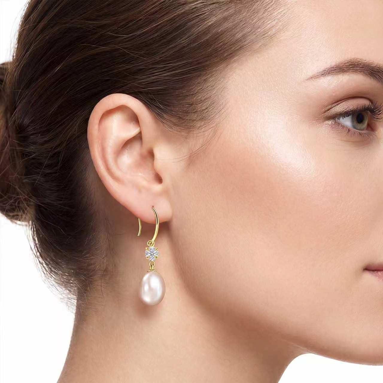 Pearl Drop Earrings for Women, Gold Plated & 925 Sterling Silver, Pink & White Dangle Earrings, Dainty Cute Elegant Bridal Wedding Gift for Her | Christmas Gift for Women (Gold Ear Hook Pink Pearl)
