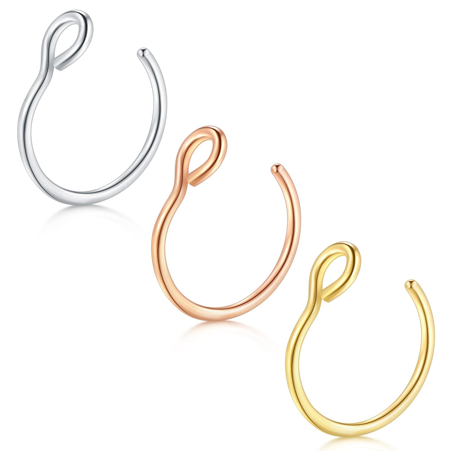 D.Bella Fake Nose Ring Hoop 20G Faux Nose Piercing Jewelry 8mm Non-Pierced Clip On Nose Hoop Rings for Faux Lip Ear Nose Ring