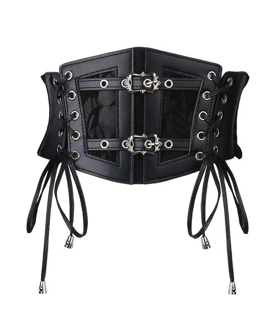 RLIBYROSE Womens Elastic Corset Belt Sides Lace-up Underbust Wide Costume Belts for Women Vintage Plus Size Black XL