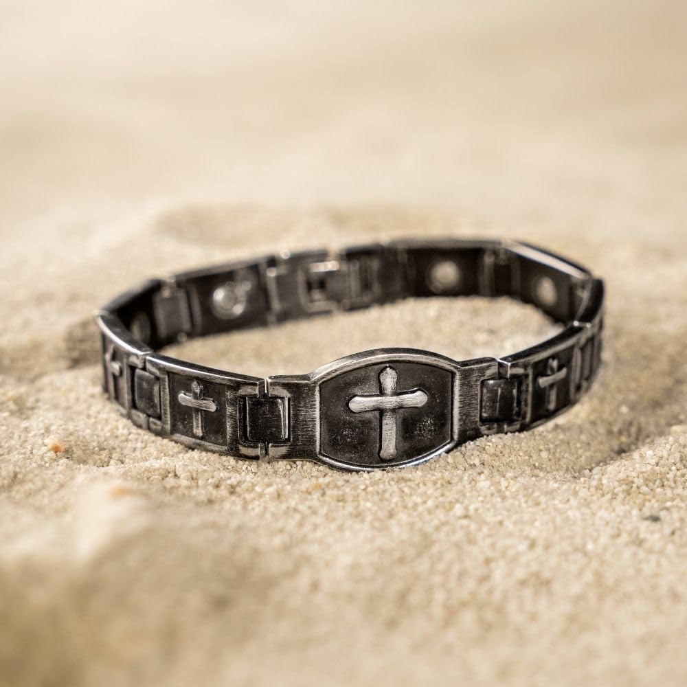 iHeartDogs Hero Company Magnetic Bracelet for Men - 'For The Fallen' Arlington Magnetic Stainless Steel Men's Cross Christian Bracelet