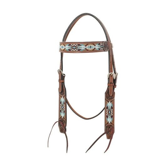 Reinsman Circle Y Buckskin Beaded Browband Horse Equestrian Headstall | Double Ply Leather, Stainless Steel Hardware (1072-10-S5)