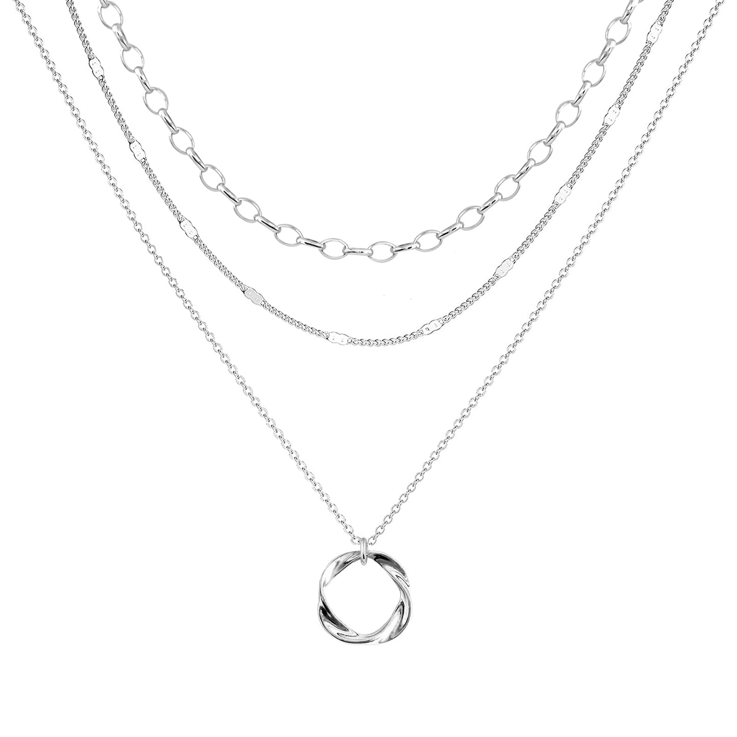 OGD Silver Layered Necklaces for Women 925 Silver Plated Dainty Stackable Choker Necklaces Trendy Layering Circle Paperclip Chain Cute Pendant Collars Necklace Set Gold Jewelry for Women