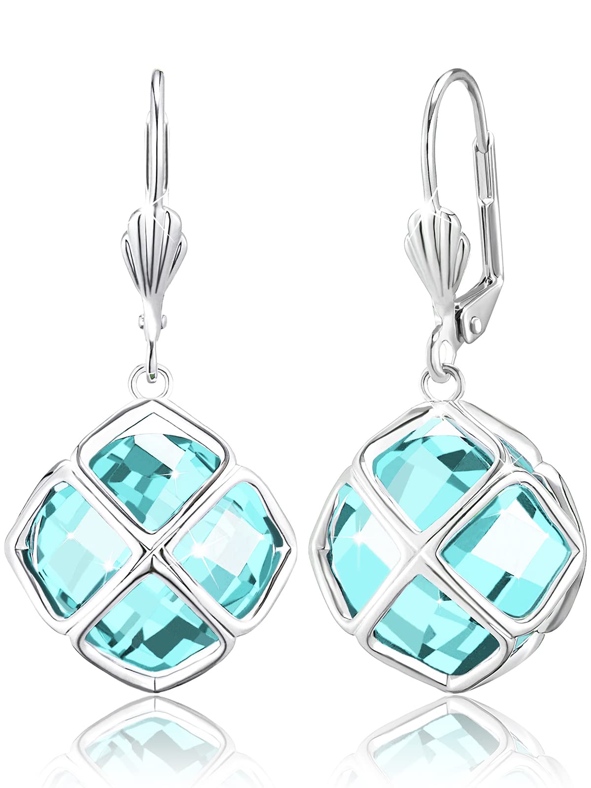 Big Light Blue Crystal Dangle Earrings for Women (Mar-Aquamarine-White Gold)