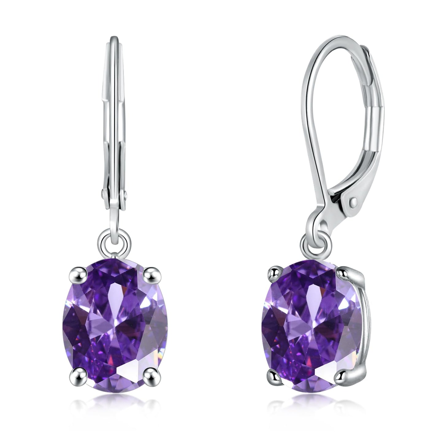 CiNily Cut-Oval Leverback Dangle Earrings for Women Purple Cubic Zircon 14k White Gold Plated Hypoallergenic Hanging Earrings Lightweight Summer Drop Earrings