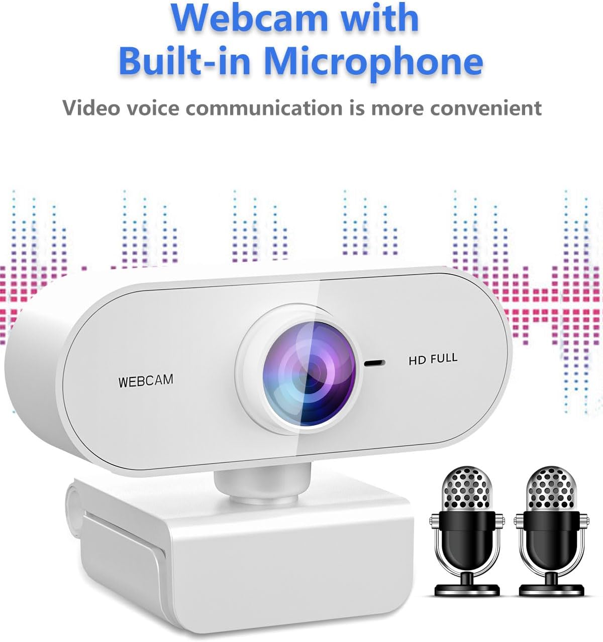 QMKKX 1080P Webcam for pc with Microphone,Full HD White Streaming Web Cam for Mac Laptop, Mini USB C External Clip