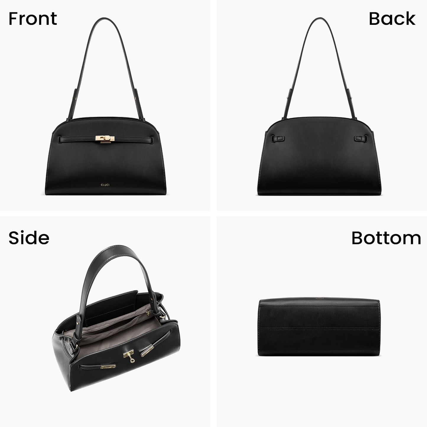 CLUCI Purses for Women, Water Repellent Shoulder Handbags with 2 Adjustable Straps, Vegan Leather Crossbody Bag Black