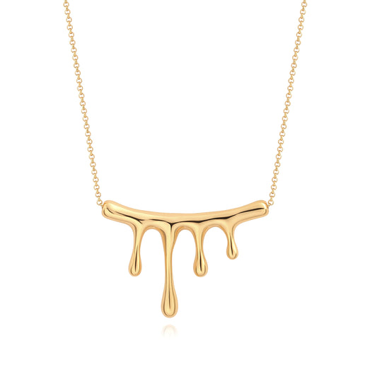 CANEVINKA Dainty 18k Gold Plated Necklace for Women, Liquid Melt Teardrop Pendant, Minimalist Adjustable Chain with Lobster Clasp, Elegant Bohemian Fashion Jewelry