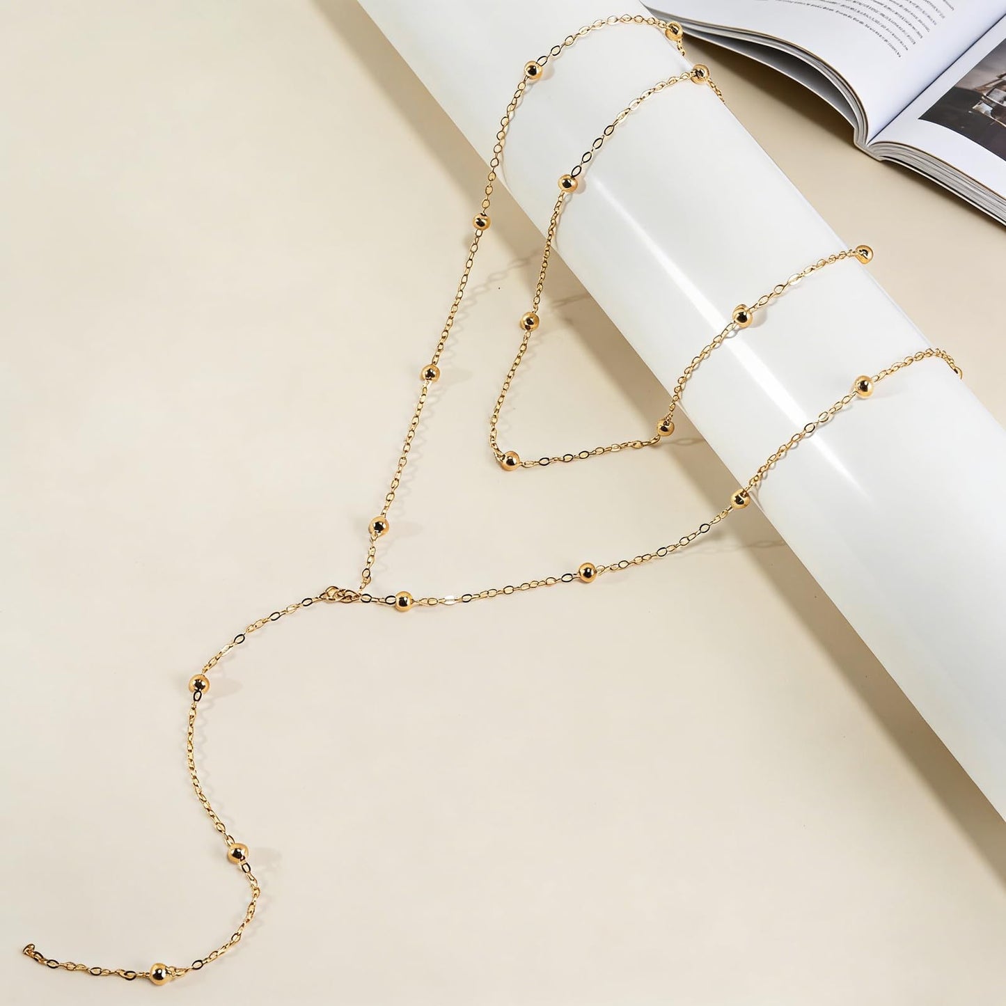 ENGCKSHI Necklace for Women, Dainty Long 14K Gold Y-Shaped Necklace Jewelry Trendy Beaded Layered Chain Drop Necklaces Jewelry Women Gifts