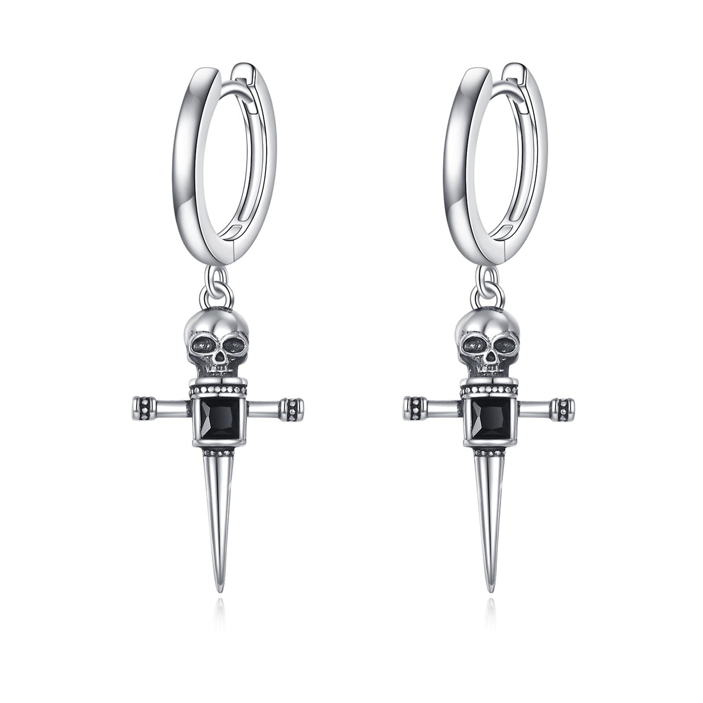 925 Sterling Silver Skull Cross Hoop Earrings Dangle Drop Earrings Huggie Halloween Jewelry Birthday Gifts for Women Men (Skull Cross)