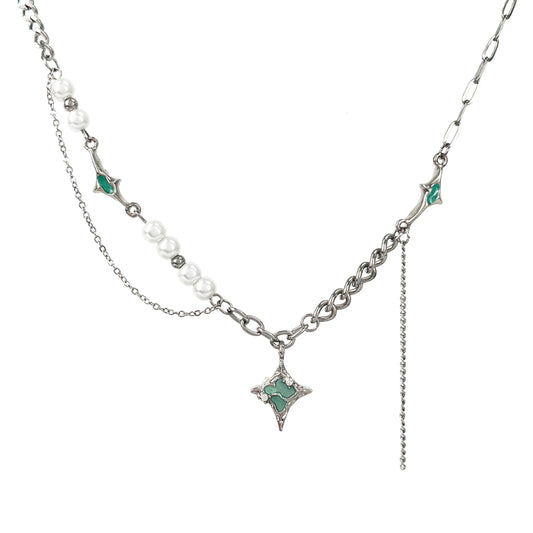 Y2k Irregular Starlight Necklace for Women Spliced with Tassel Pearl Jewelry Collar Chain Women 17.71 Inch