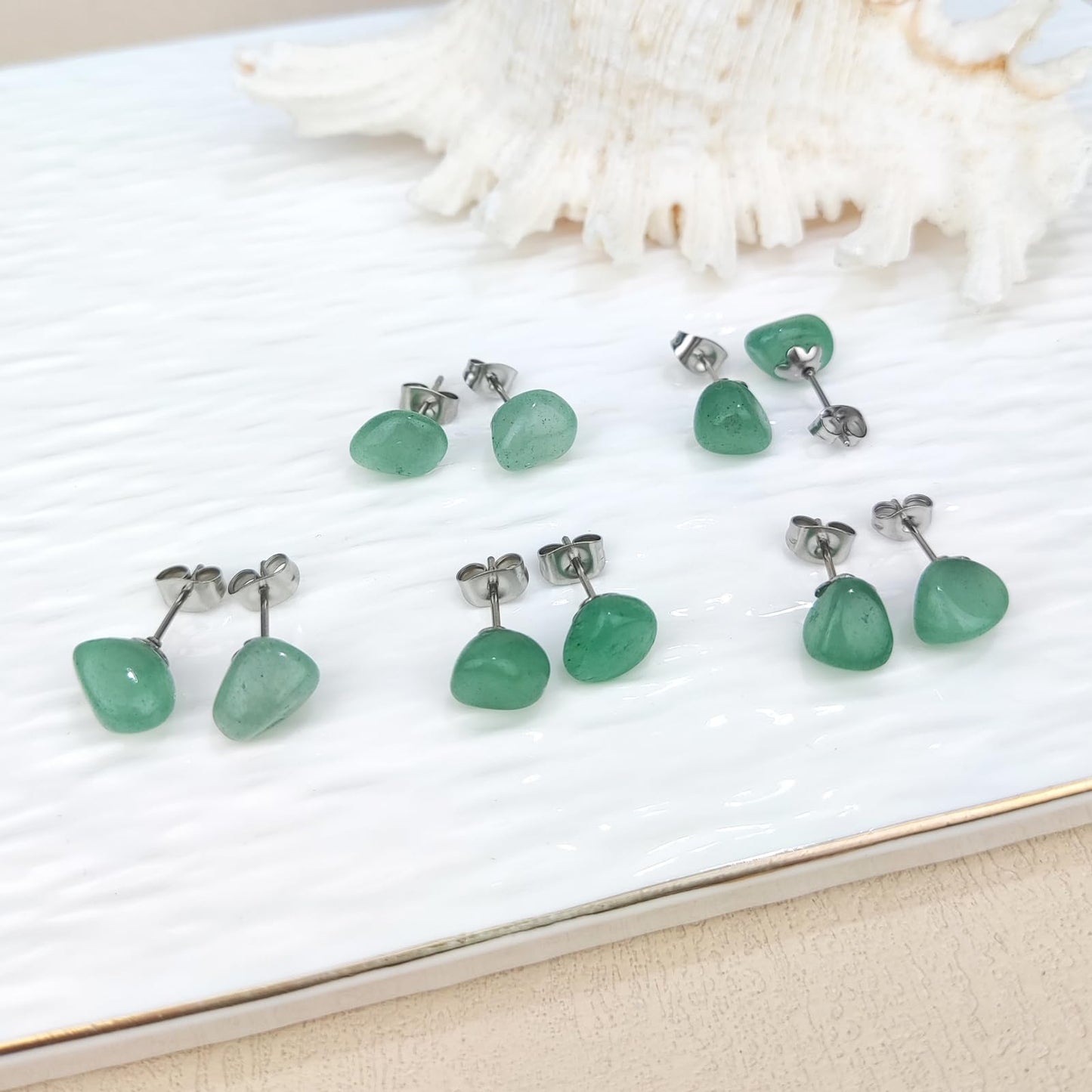 ZILENIU Green Aventurine Stud Earrings, Hypoallergenic Stainless Steel, 8-12mm, Polished, March Birthstone, Women's Everyday Earrings