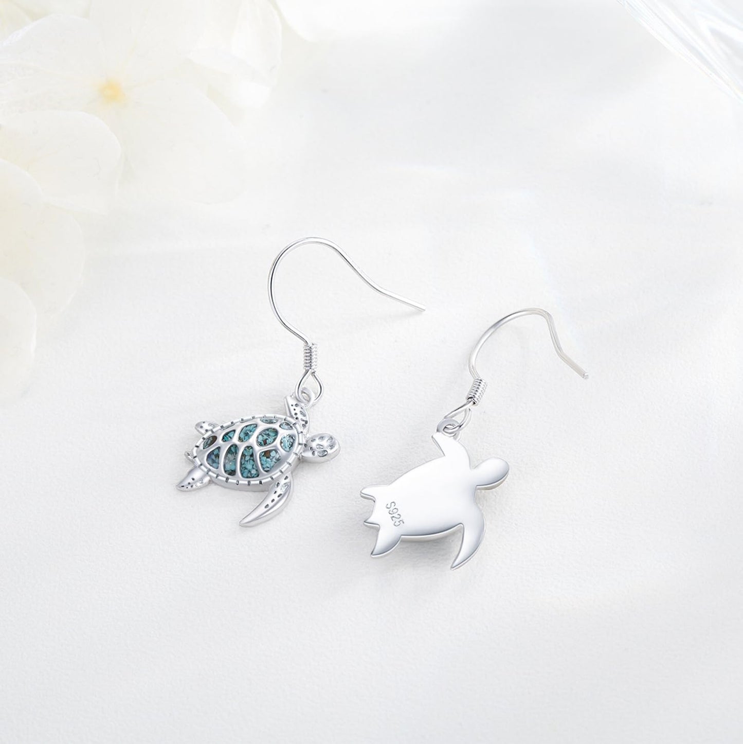 YYmqmq Sea Turtle Earrings 925 Sterling Silver Turquoise Turtle Dangle Drop Earrings Ocean Beach Themed Jewelry Gifts for Women
