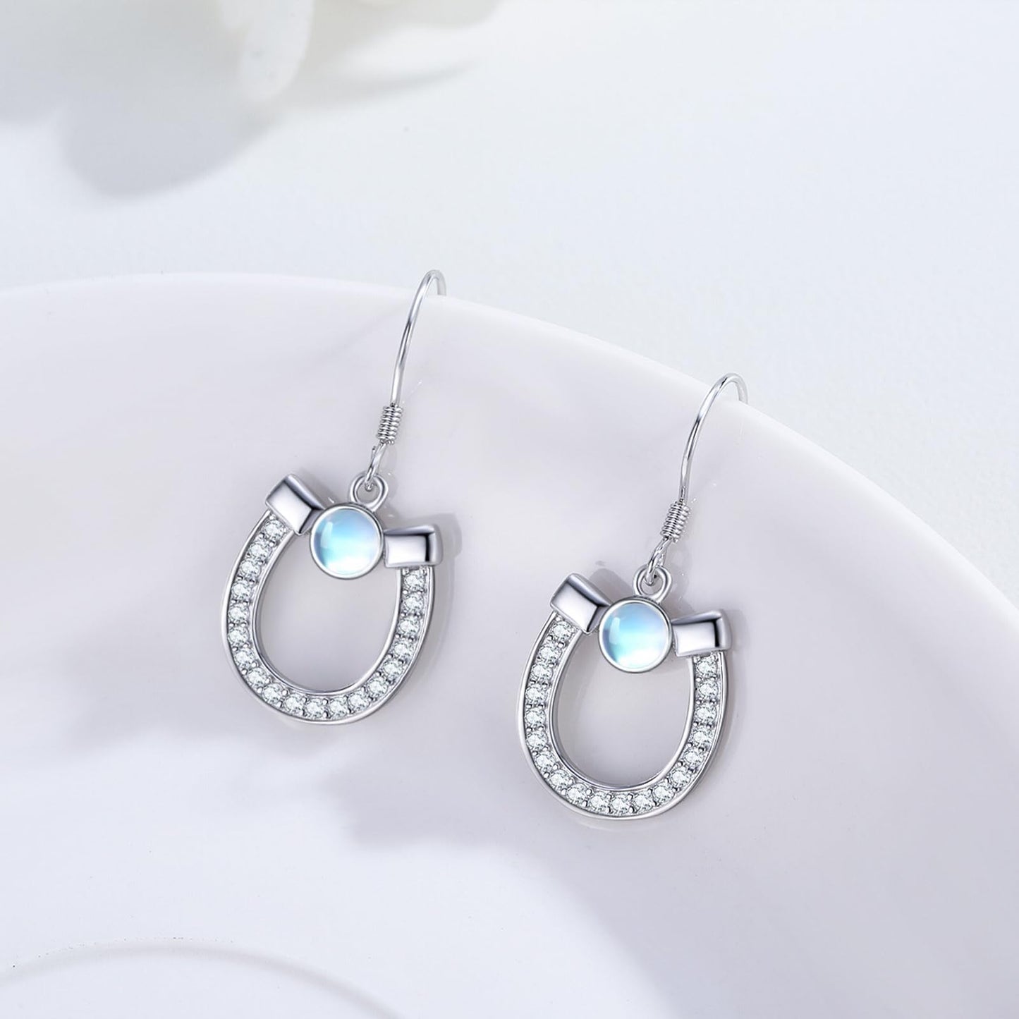 KoyeKei Horseshoe Earrings for Women 925 Sterling Silver Horse Shoe Dangle Drop Earrings Moonstone Jewelry Western Country Gifts for Horse Lovers