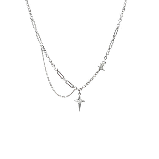 Buyongwant Irregular Necklace for Women Star Y2k Asymmetrical Design Fashionable Silver Jewelry
