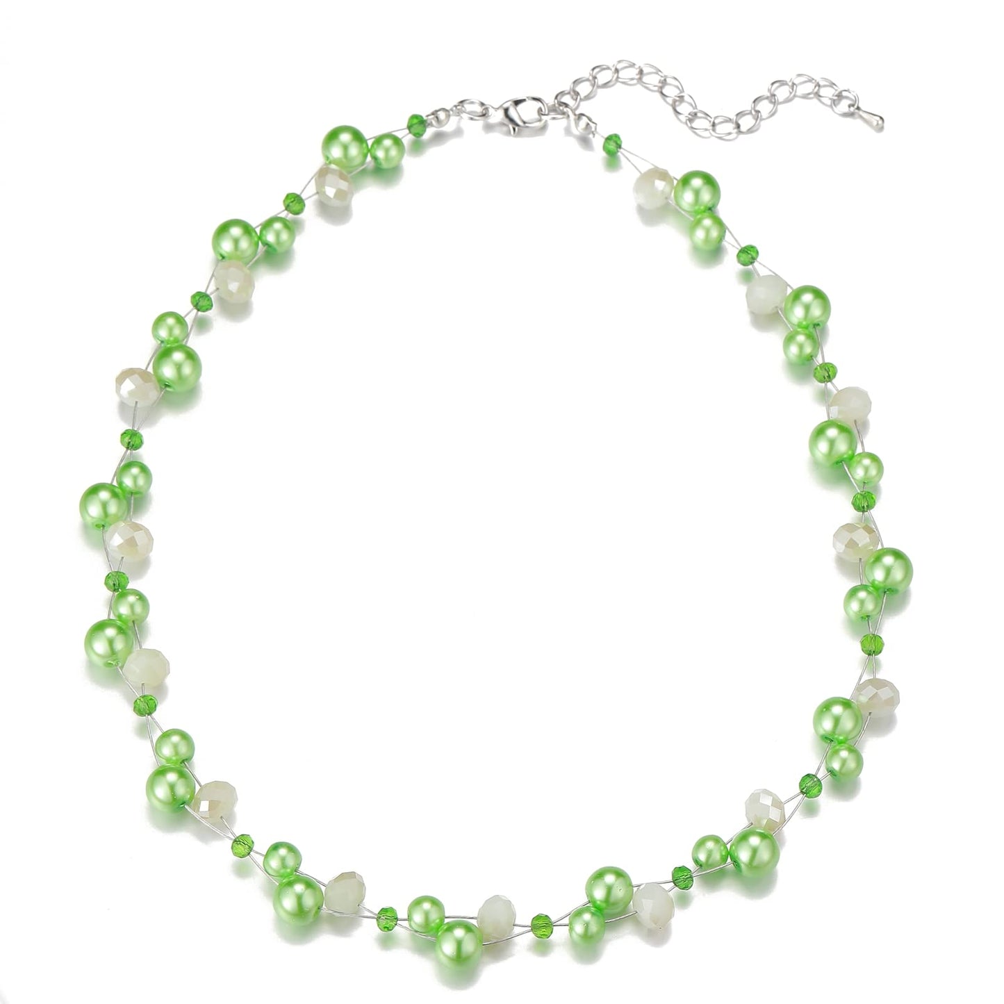 Short Beaded Turquoise Necklace For Women - Fashion Jewelry with Pearl and Crystal Bead, Birthday Gifts For Women (27-fruit green)