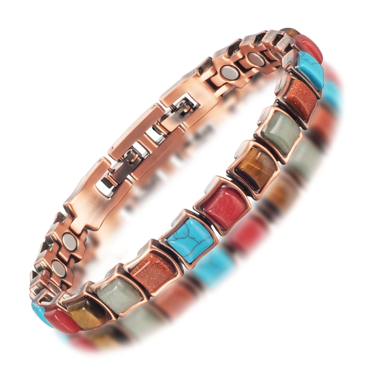 EnerMagiX Copper Ankle Bracelet for Women, Pure Copper Coloured Turquoise Magnetic Anklet Jewelry, 3500 Gauss Magneti (0037A)