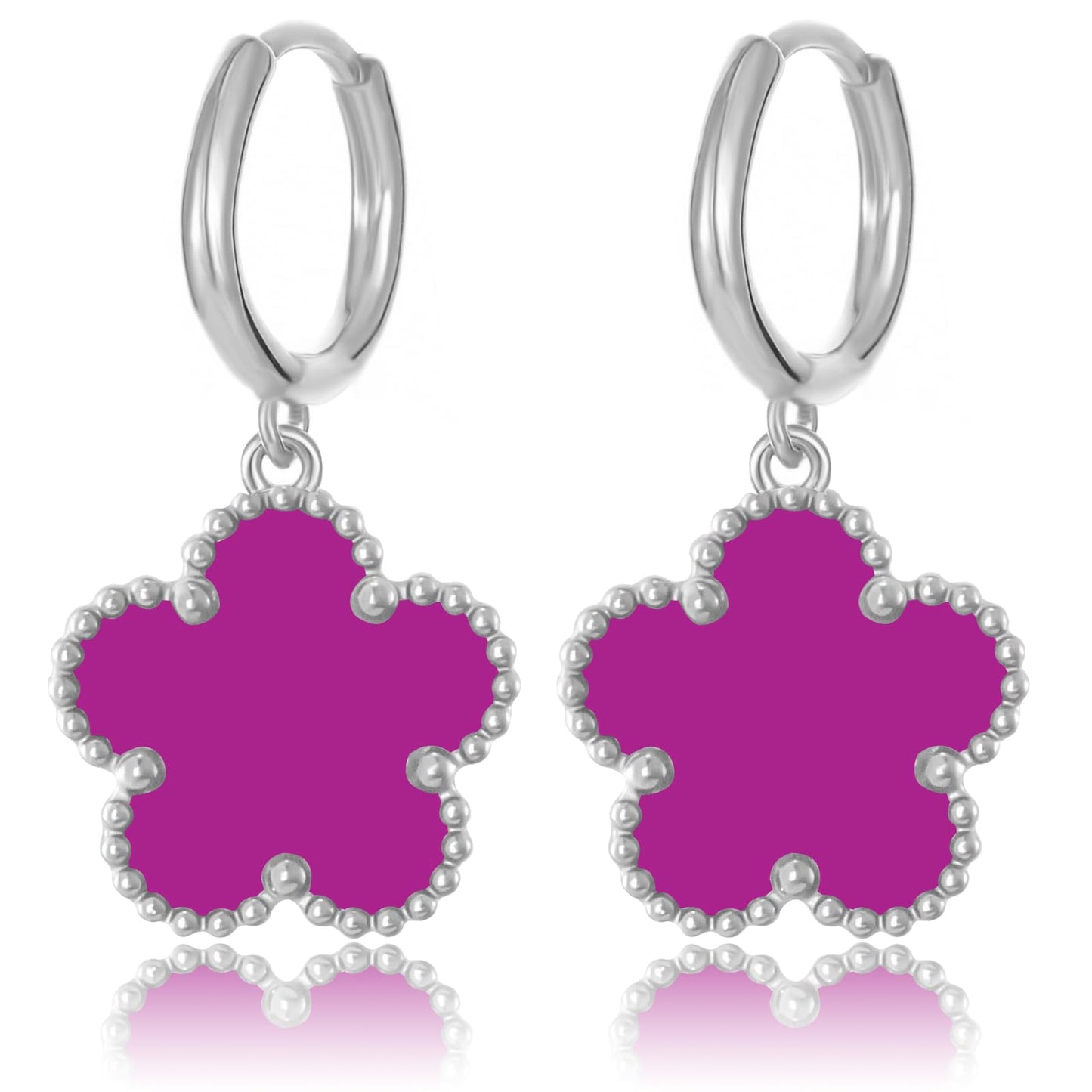Gold Plated Five Leaf Clover Dangle Dot Earrings for Women Lucky Flower Jewelry (Purple-White Gold Plated)