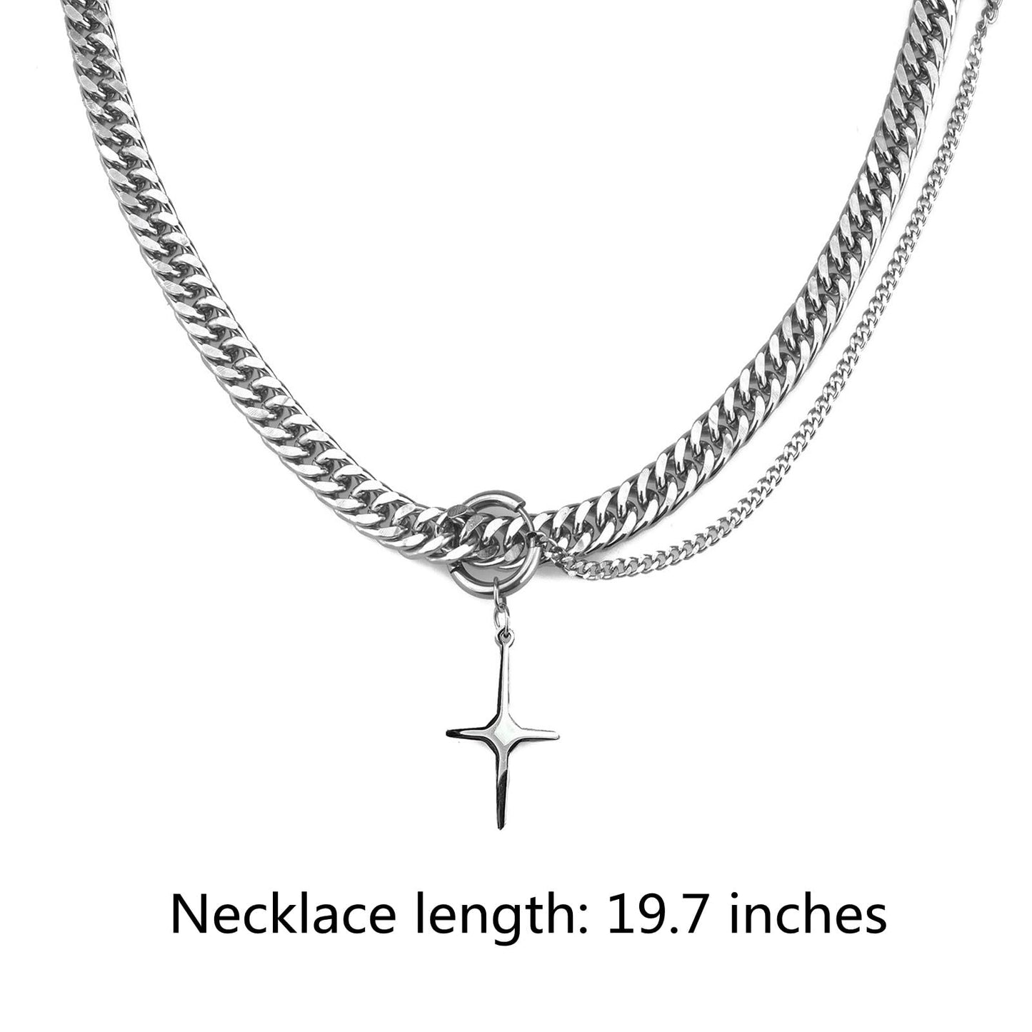 Buyongwant Star Pendant Irregular Necklace for Women Double Woven Chain Y2k Advanced Aesthetic Versatile Hip Hop Fashion Silver Titanium Steel