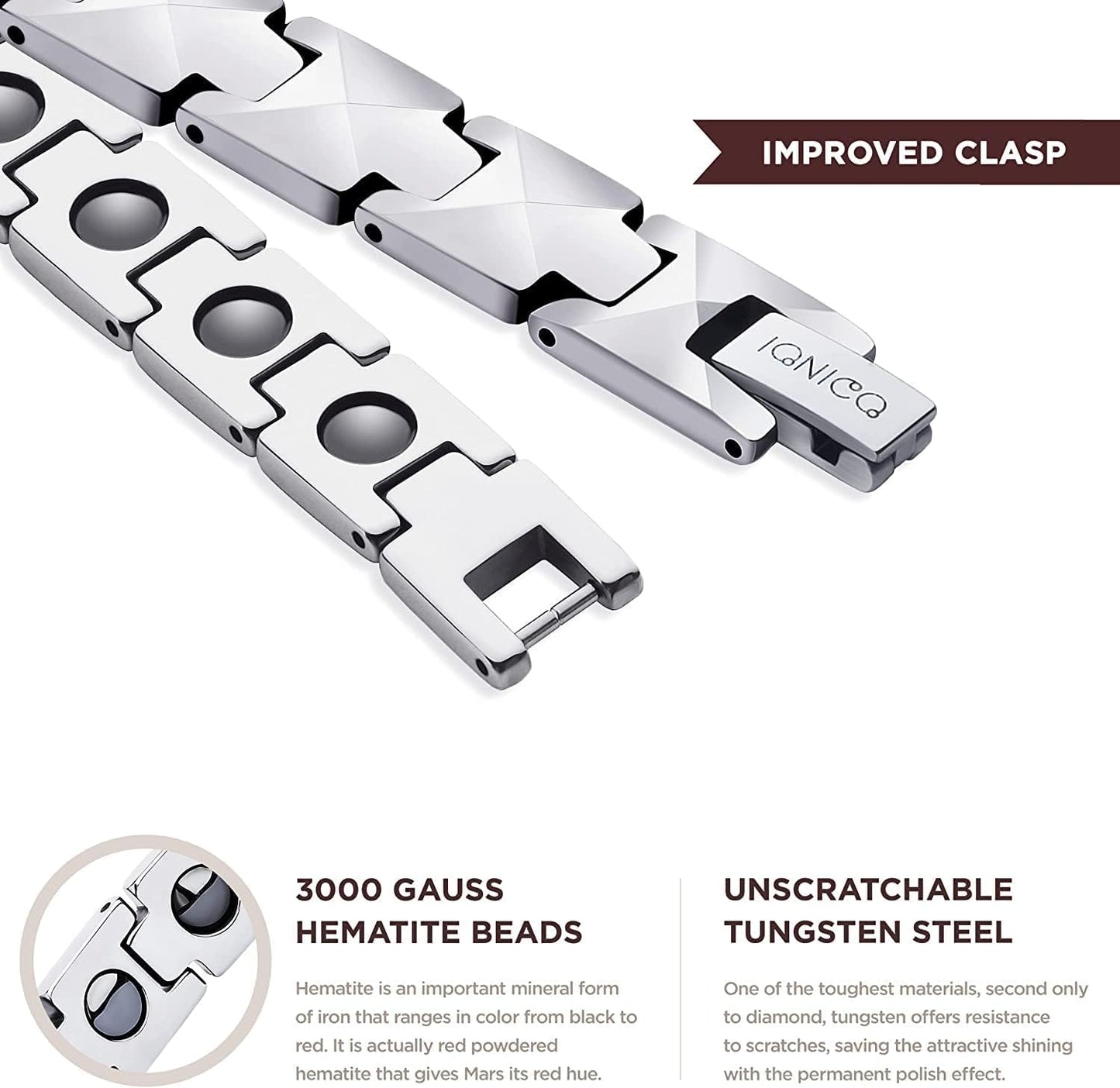 HOLVIST Magnetic Bracelet for Men and Women 4000 Gauss | Mens Magnetic Bracelets | Women Magnetic Bracelet| Comes with Adjustable Length, Sizing Tool and Gift Box (Silver)