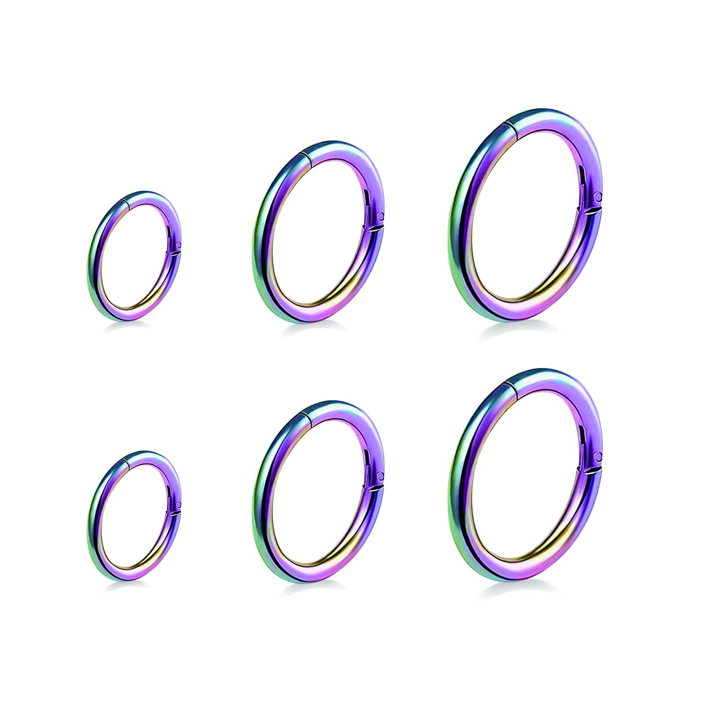 BOGKU 6pcs G23 Titanium Septum Rings 16G Diameter 6mm/8mm/10mm Hinged Nose Ring Hoops for Women Men Cartilage Hoop Earrings Body Piercing Rings Rainbow Lip Rings