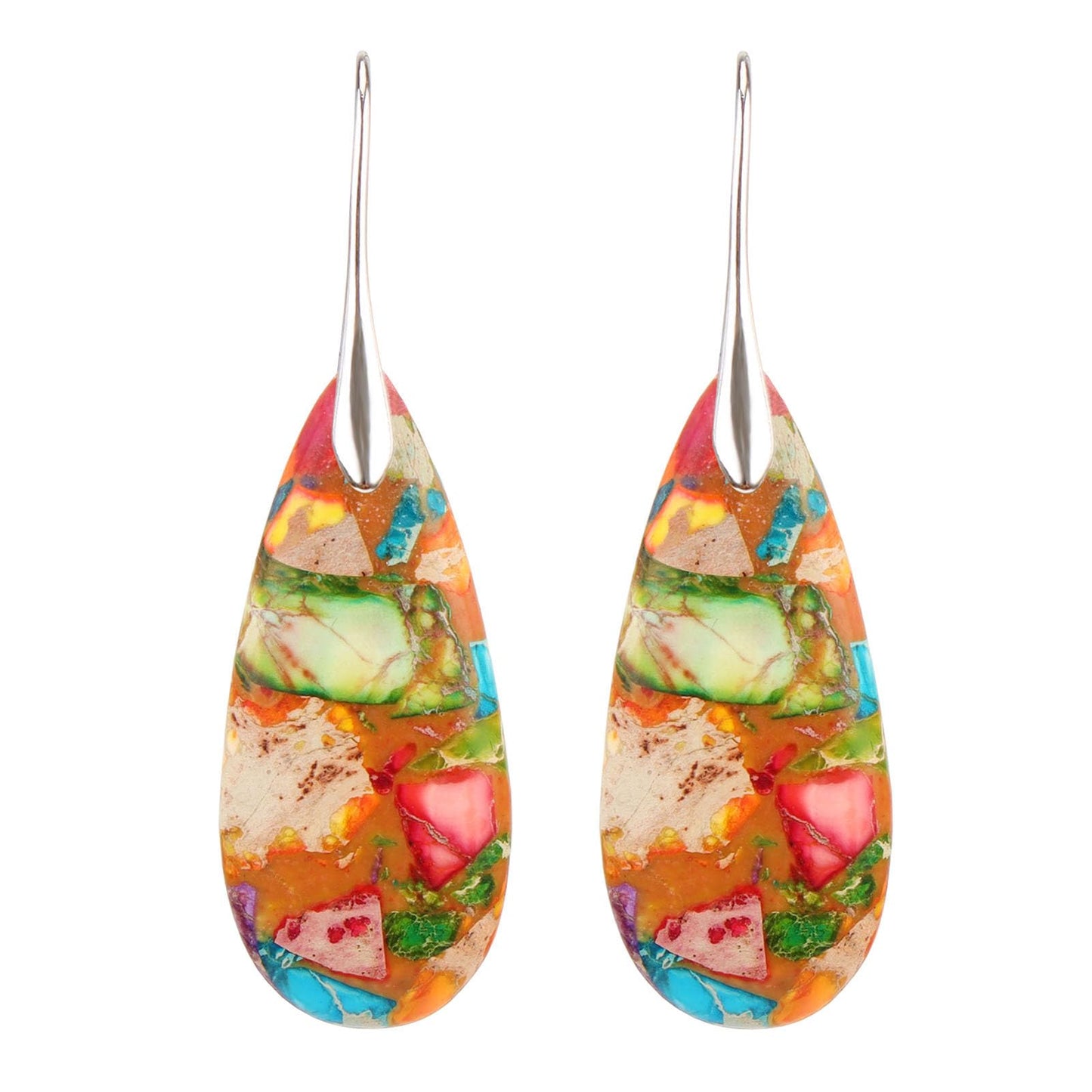 Lettarius Natural Crystal Healing Moon Stone Drop Earrings for Women Colorful Sea Sediment Rock Teardrop Birthstone Quartz Dangle Silver Plated Jewelry