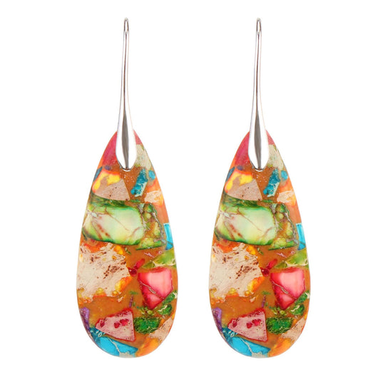 Lettarius Natural Crystal Healing Moon Stone Drop Earrings for Women Colorful Sea Sediment Rock Teardrop Birthstone Quartz Dangle Silver Plated Jewelry