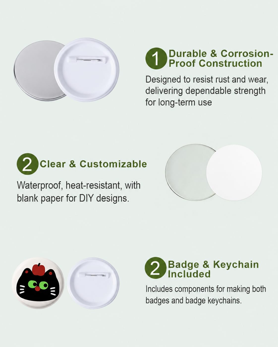 UCEC 100 PCS 58mm Button Maker Supplies, 2.25 Inch Button Pins Badge Kit, Pin Maker Supplies Button Making Supplies with Plastic Backs, Clear Film & Papers, Fits Most 58mm Button Maker Machine for DIY