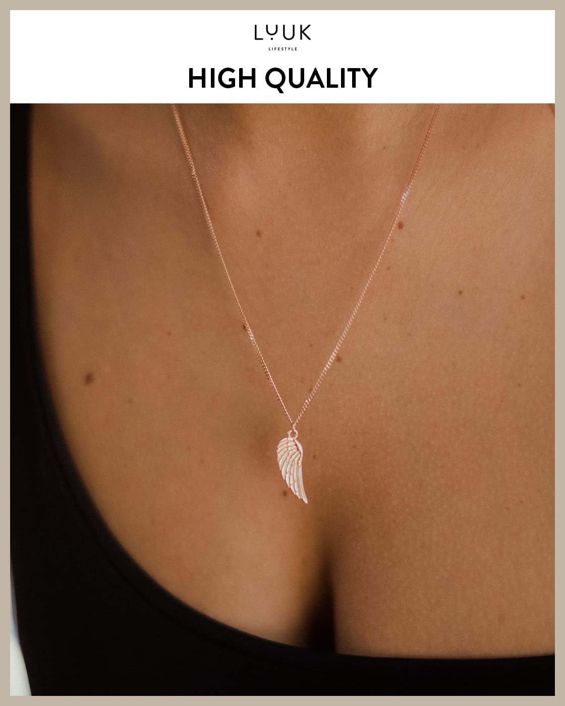 LUUK LIFESTYLE Angel wings pendant necklace for her, 925 sterling silver, 19” adjustable length, chic and trendy jewelry for a fresh and modern look, Valentine's Day, birthday, women's fashion, rose