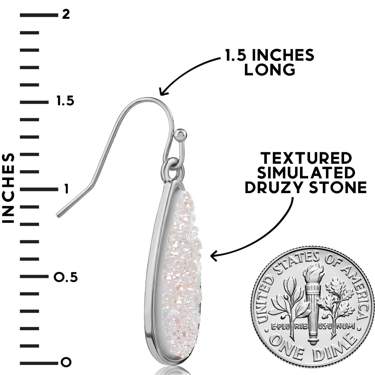 Created White Opal Earrings for Women - Tear Drop Earrings Jewelry, Sparkly Long Dangly Simulated Druzy Drop Dangles, Elegant Boho Silver Tone Dangle with Dangling Faux Opal Stone for Wedding Bride