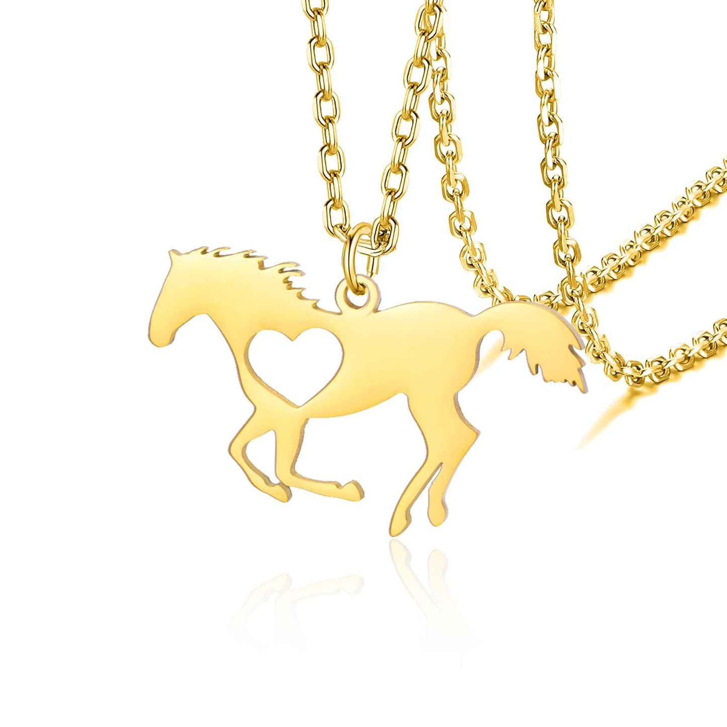 VASSAGO Horse Necklace for Women Men Stainless Steel Horse Pendant Necklace Animal Jewelry Horse Lover Gifts (gold heart horse)