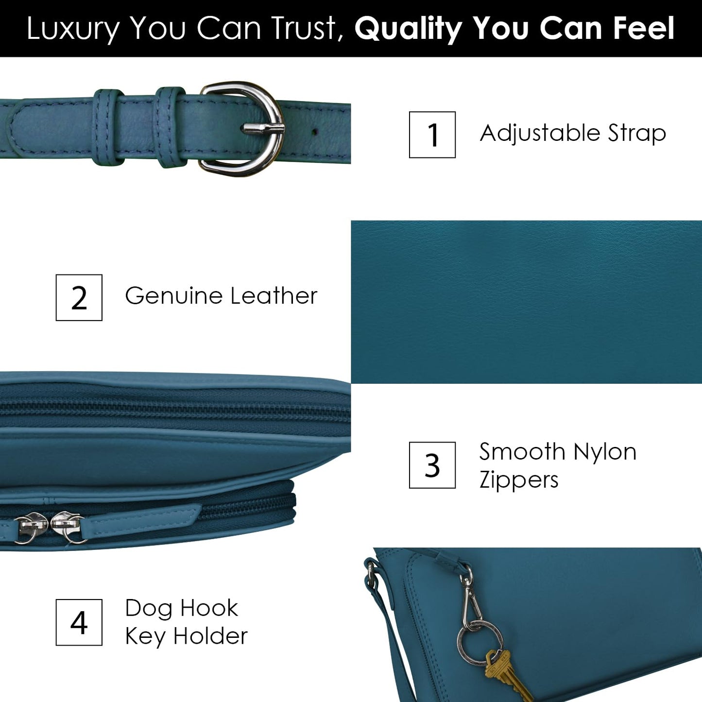 ili New York Genuine Soft Leather Crossbody Bags for Women, RFID-Blocking Shoulder Purses for Women with Built-in Wallet & Compartments, Jeans Blue