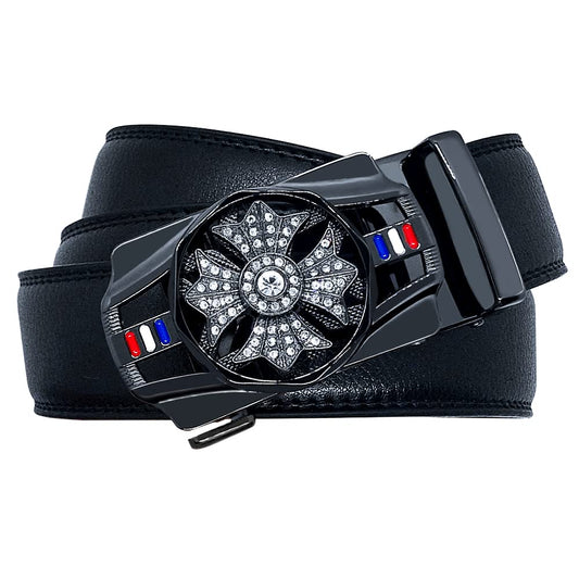 DIANKUZHAN Black belt men Leather Ratchet Casual Work Business With Removable buckle,Perfect Fit Waist Size up to 47 inches (black)