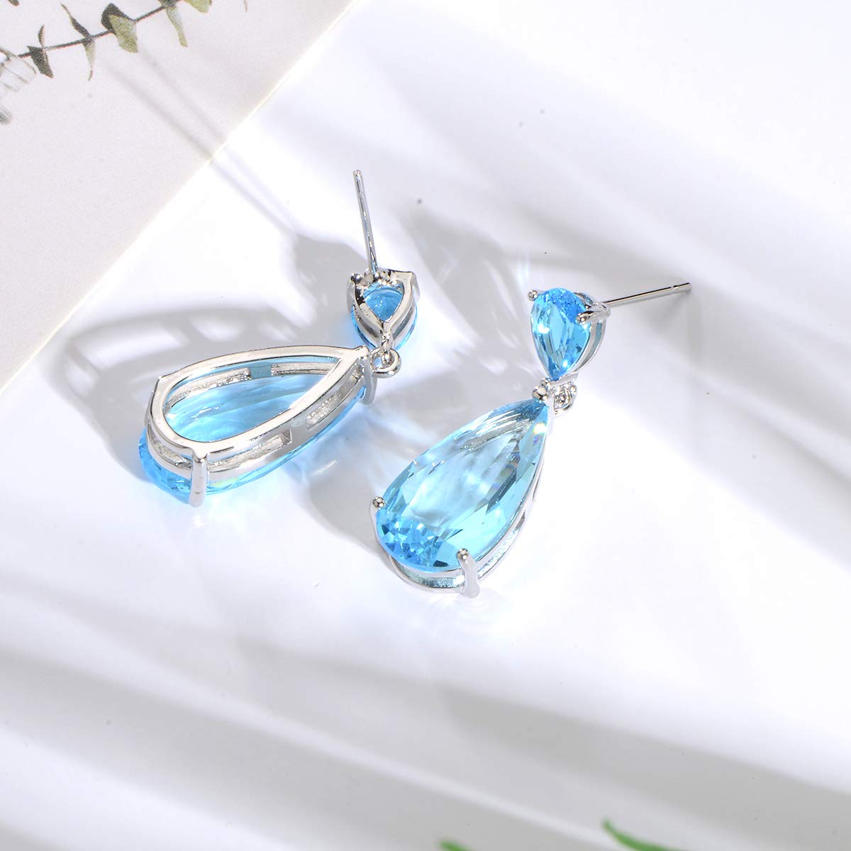 Mycitta Aquamarine Jewelry Set for Women - Sterling Silver Light Blue Teardrop Cubic Zirconia Crystal CZ Rhinestone Diamond Necklace Set for Wedding Bride Bridesmaid Mother of Bride Prom Party