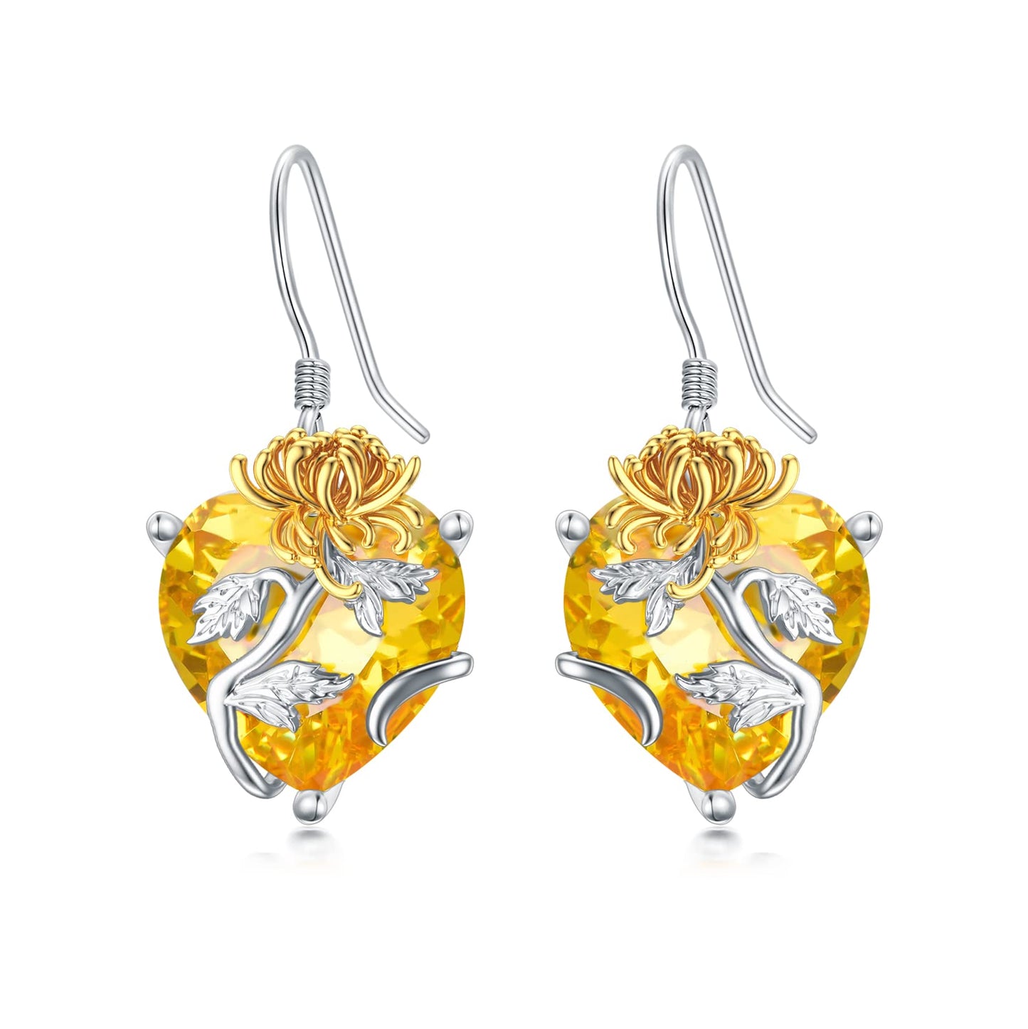 TOUPOP Citrine November Birthstone Earrings 925 Sterling Silver November Birth Flower Chrysanthemum Earrings Jewelry Birthday Mothers Day Gifts for Women Mom Her