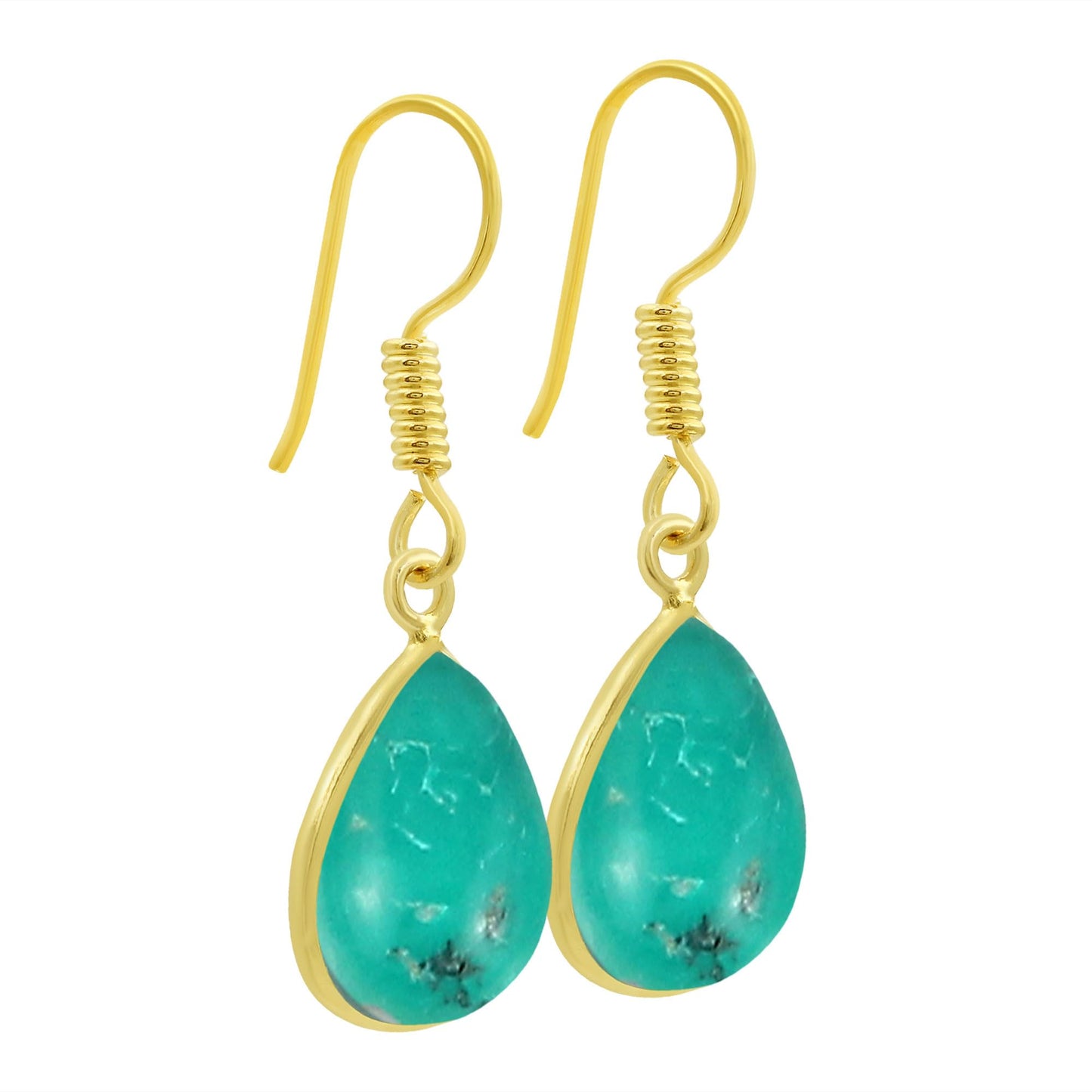 Natural Turquoise 14K Yellow Gold Plated Teardrop Shape Dangle Earrings - December Birthstone Green Gemstone Handmade Earrings - Wedding Christmas Gifts for Her Mom Wife Sister