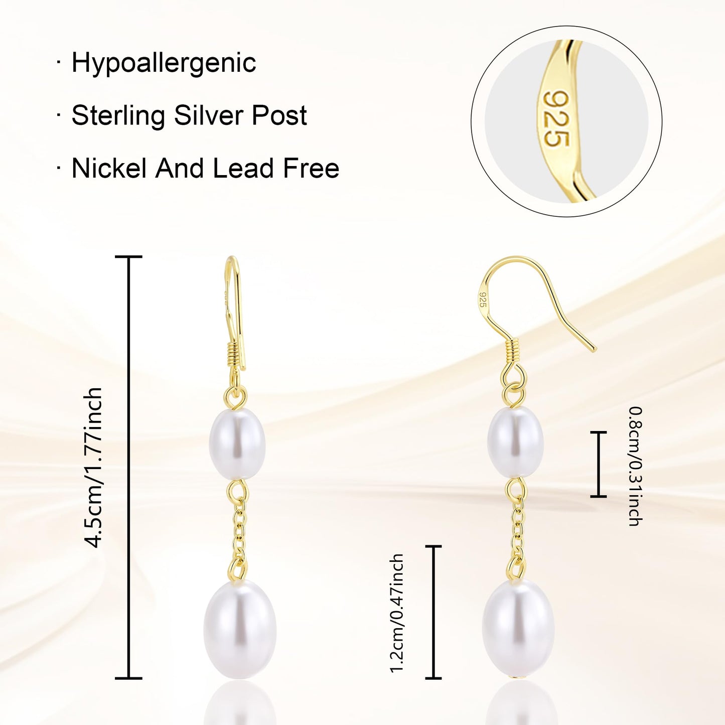 Pearl Earrings for Women 14K Gold Pearl Drop Dangle Earrings Handmade Pearl Earrings Hypoallergenic Lightweight Gold Pearls Jewelry for Women Bridesmaid Gifts