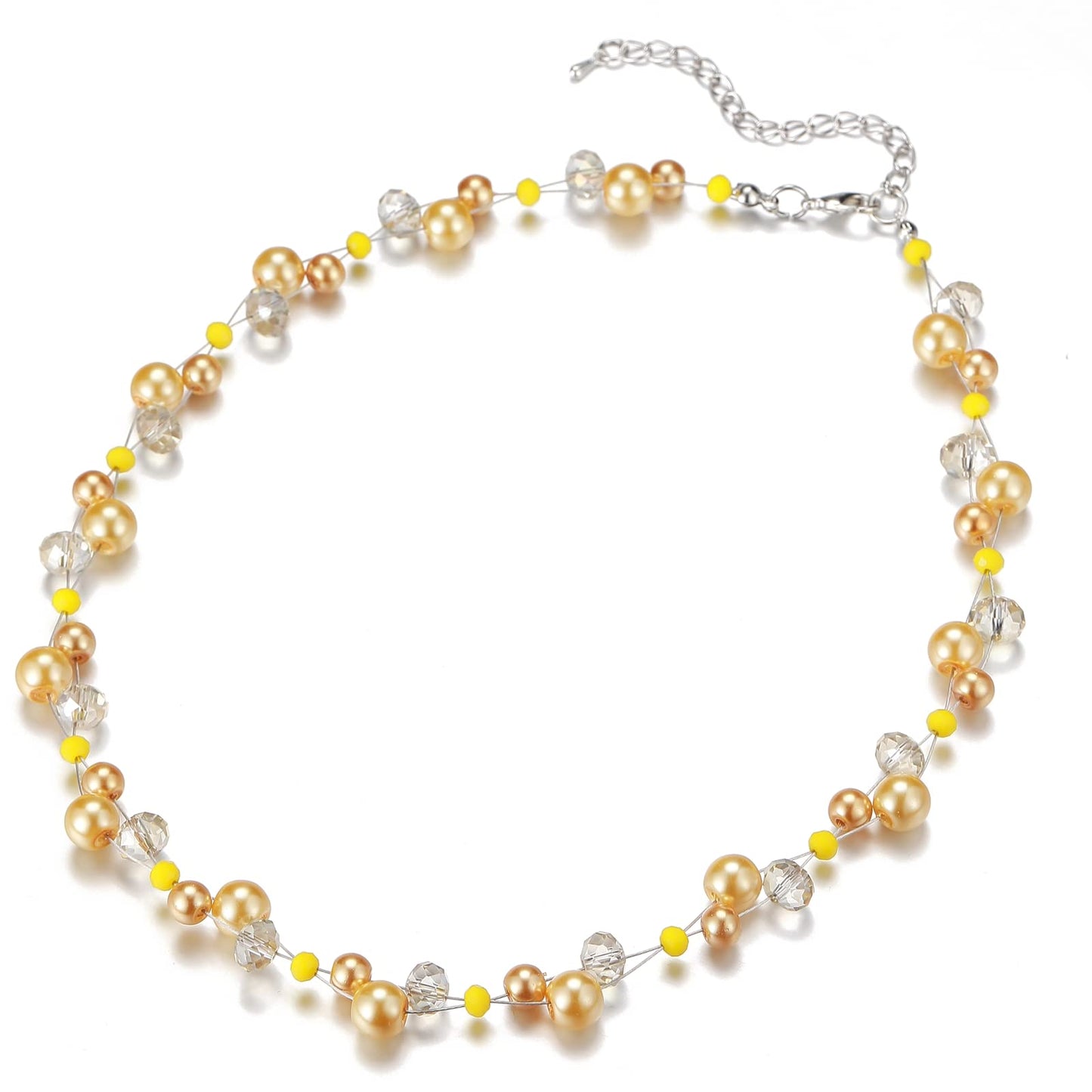 Short Beaded Turquoise Necklace For Women - Fashion Jewelry with Pearl and Crystal Bead, Birthday Gifts For Women (27-Yellow)