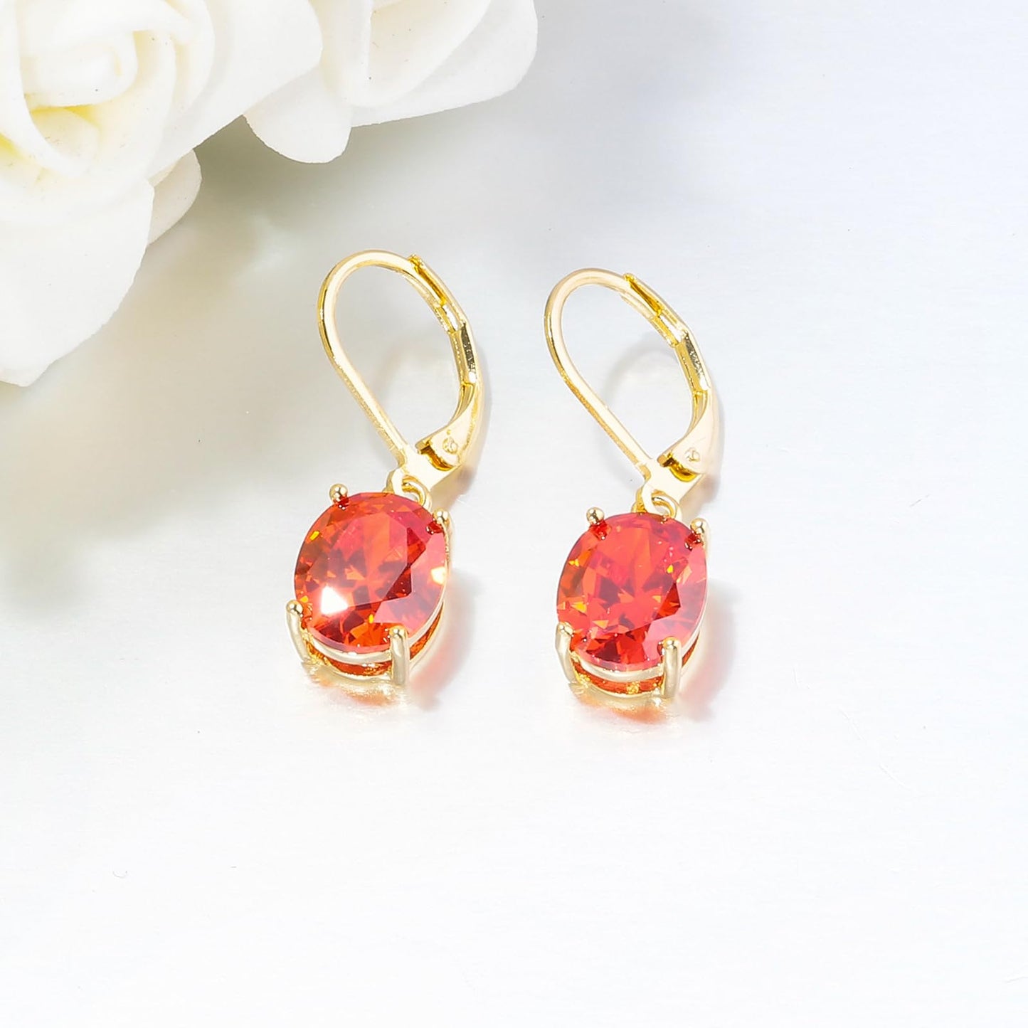 CiNily Cut-Oval Leverback Dangle Earrings for Women Orange Cubic Zircon 14K Gold Plated Hypoallergenic Hanging Earrings Lightweight Drop Earrings Fall Earrings