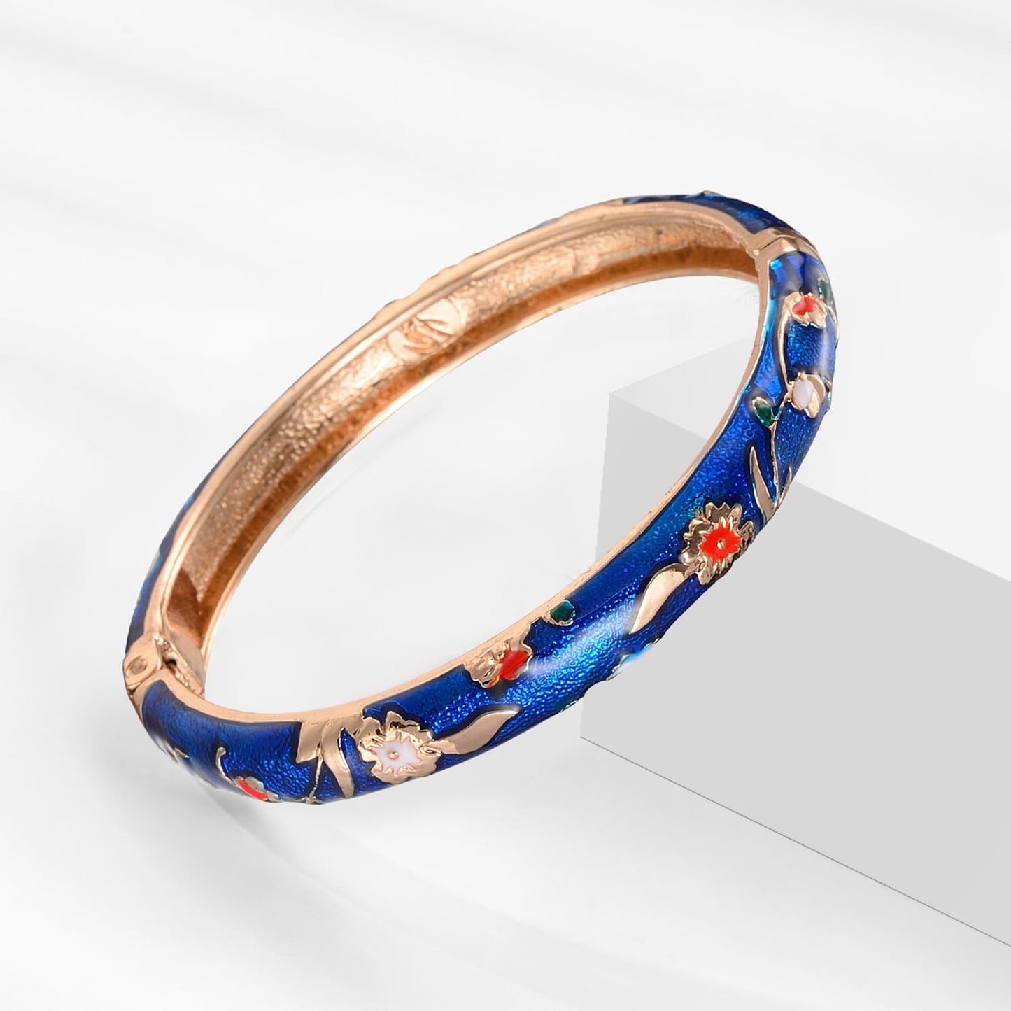 UJOY Fashion Cloisonne Bangle Jewelry Hollowed Rose Handmade Enamel Gifts Cuff Open Bracelet Bangles for Women Gilrs 88A11-3pcs Navy Blue