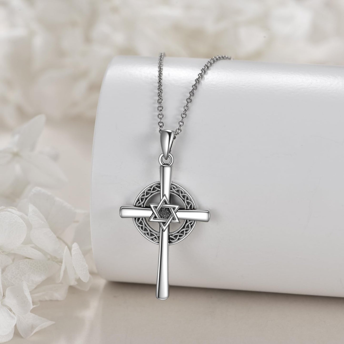 VONALA Star of David Necklace Hexagon Cross Pendant Necklace 925 Sterling Silver Jewish Star Necklace Star of David Pendant Necklace Birthday Christma