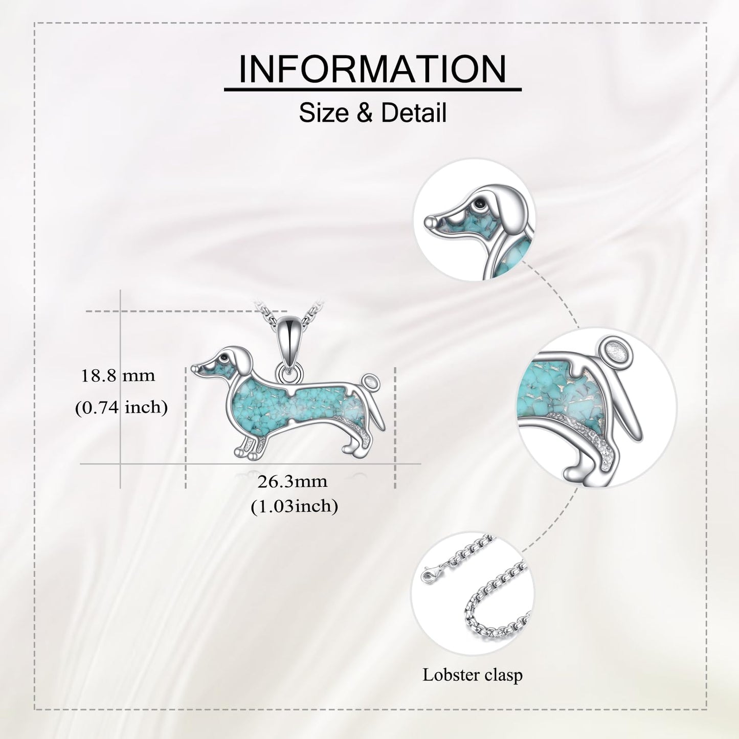 HKPATOP Dachshund Necklace 925 Sterling Silver Turquoise Dog Pendant Animal Jewelry Gift for Women Men