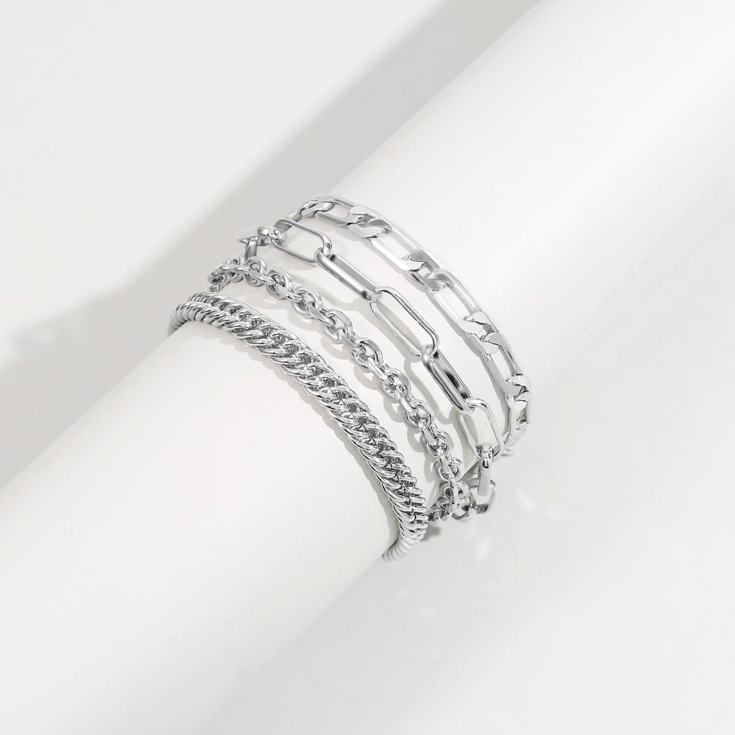 Silver Filled Bracelets For Women Dainty Silver Chunky Chain Link Layered Paperclip Rope Chain Stake Bracelet Set Fashion Trendy Jewelry For Women