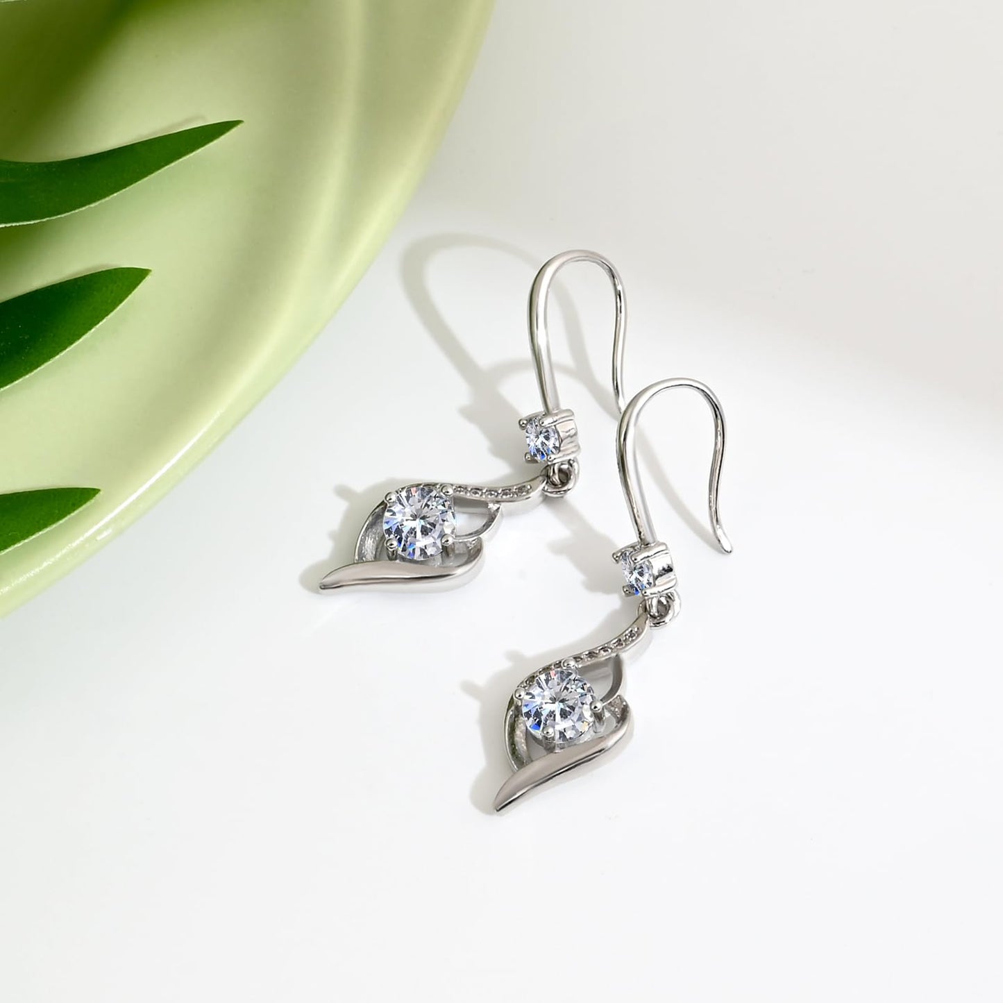 Heart Cubic Zirconia Drop Dangle Earrings-925 Sterling Silver with White Crystals-Long Birthstone Jewellery for Women