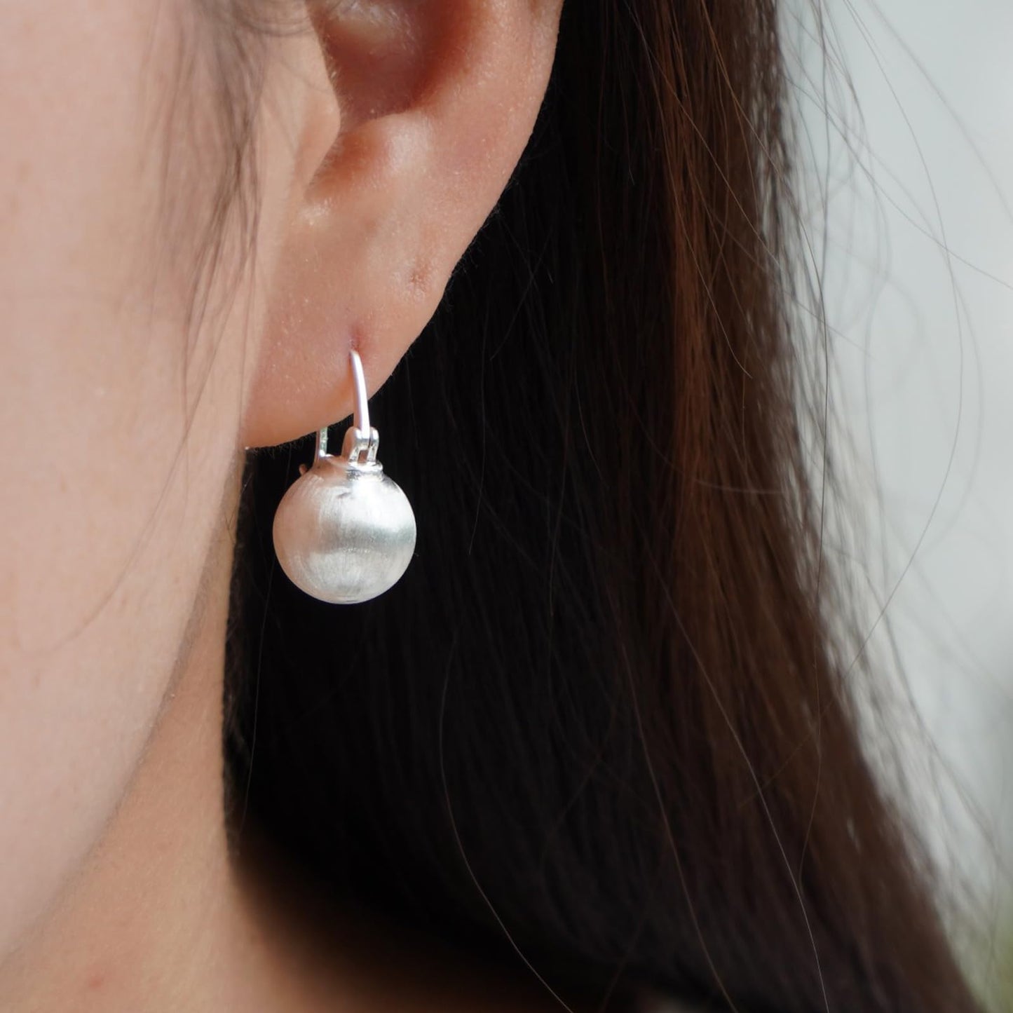 OwMell Elegant 925 Sterling Silver Pearl Drop Earrings Dangle Stud Gold Plated Earrings for Women Large Size 12mm - Brushed Silver