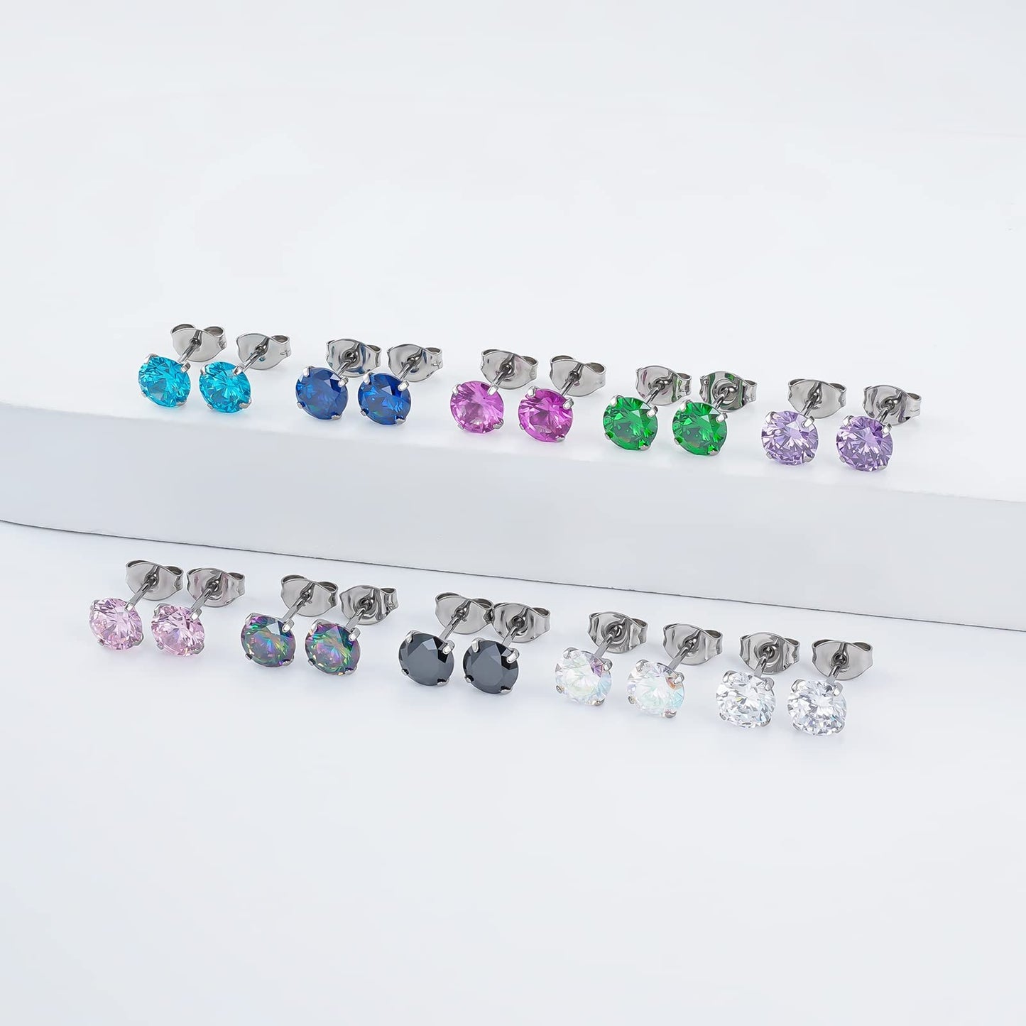 1 Pair Implant Grade Titanium Stud Earrings Set Hypoallergenic 3mm 4mm 5mm 6mm Cubic Zirconia G23 Titanium Earring Studs for Women Men for Sensitive Ear (6mm pink)