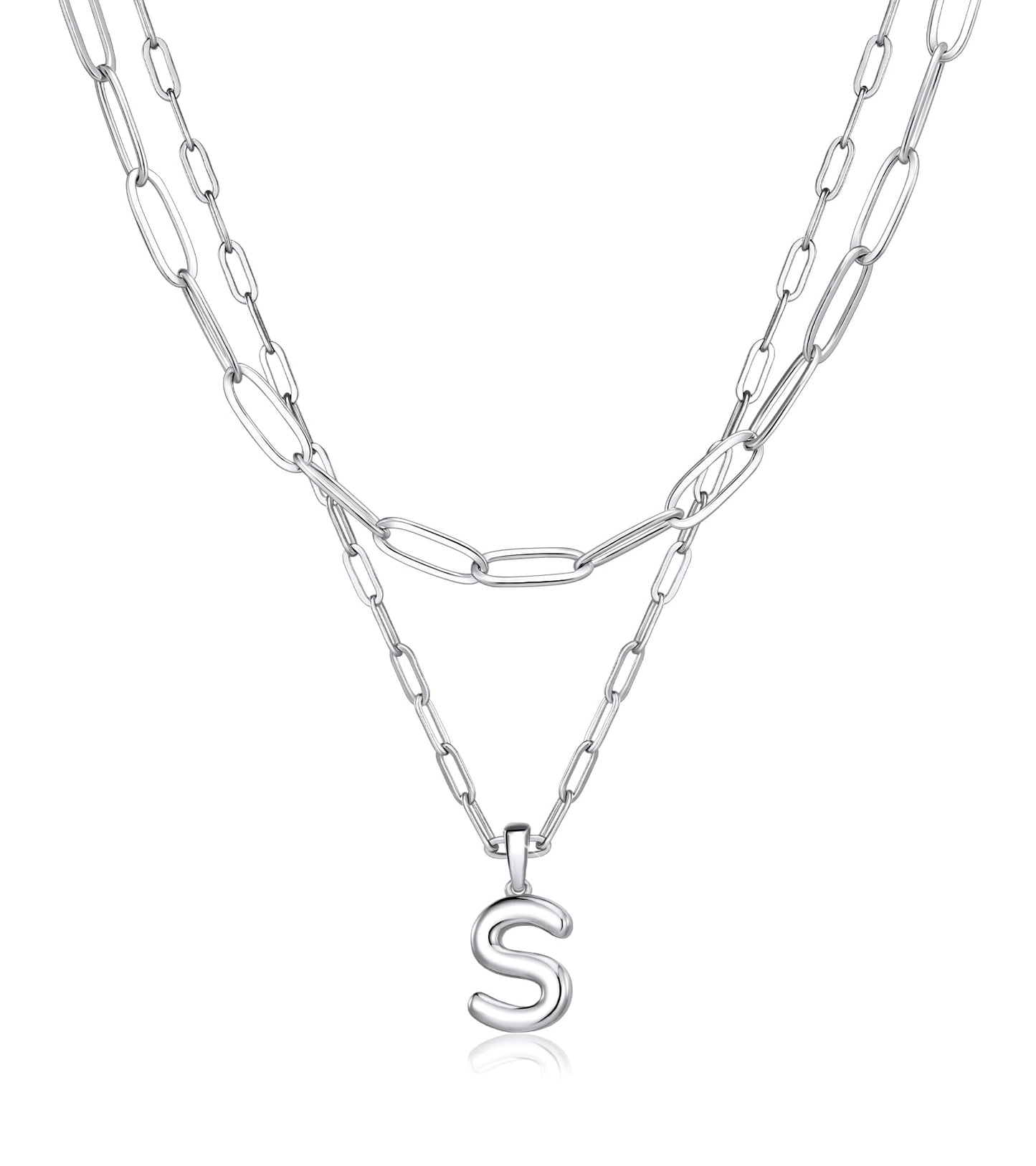 adoyi Silver Initial Necklace for Women 14k Gold Plated Layered Bubble Letter Necklaces Trendy Jewelry Chain Name S Pendant Necklace Stack Birthday Valentines Gifts