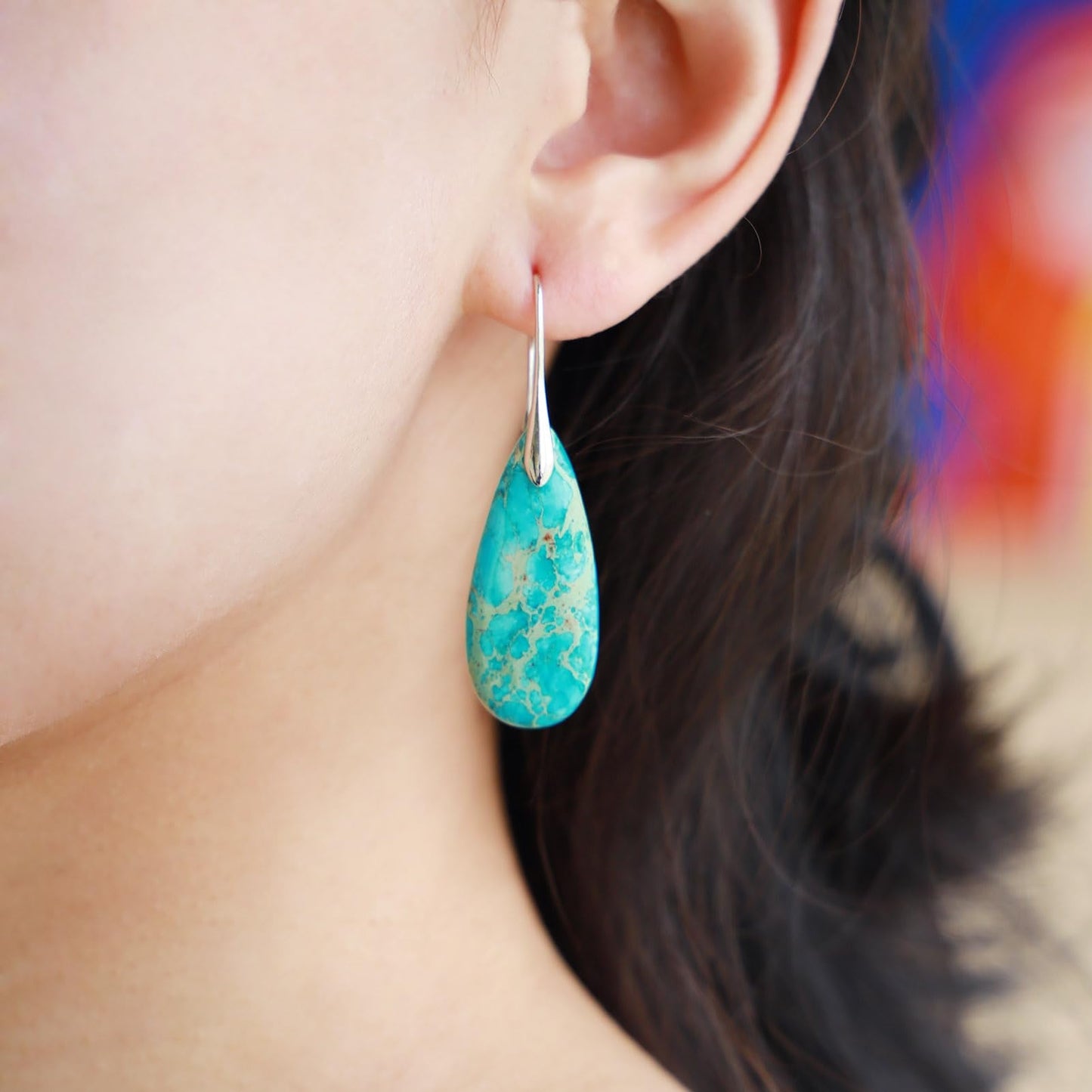 Lettarius Natural Crystal Healing Moon Stone Drop Earrings for Women Sea Sediment Rock Teardrop Birthstone Sapphire Turquoise Quartz Dangle Silver Plated Jewelry