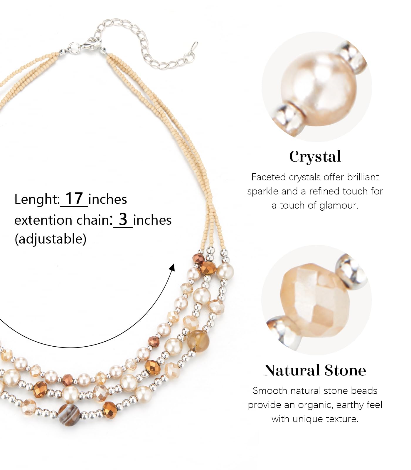 Noessla Beaded Statement Necklaces for Women Layered Chunky Bead Necklace Fashion Costume Jewelry Gifts for Mom(Champagne Brown)